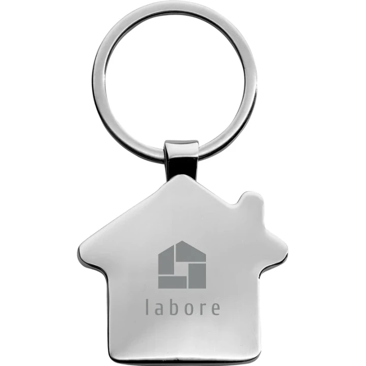 House shape bamboo and metal keyring