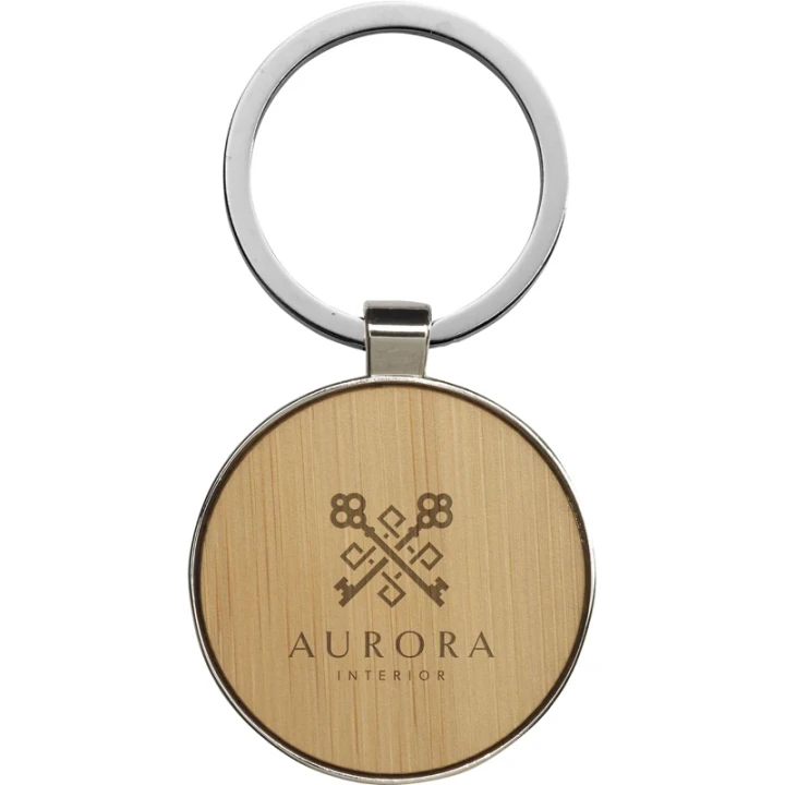 Round bamboo and metal keyring