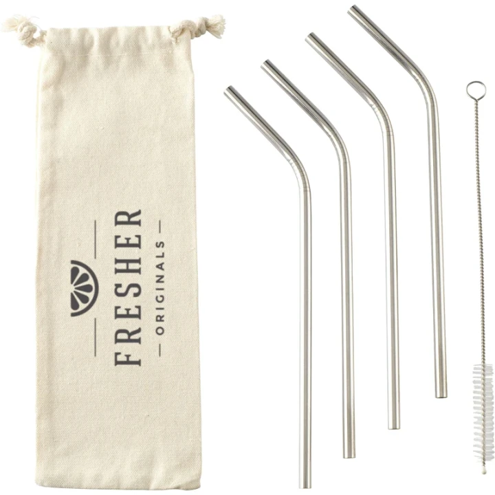 Stainless steel straw set