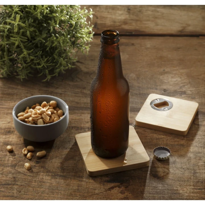 Bamboo coaster & bottle opener
