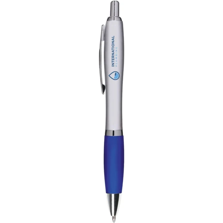 Silver ballpen with coloured grip