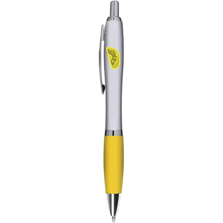 Silver ballpen with coloured grip