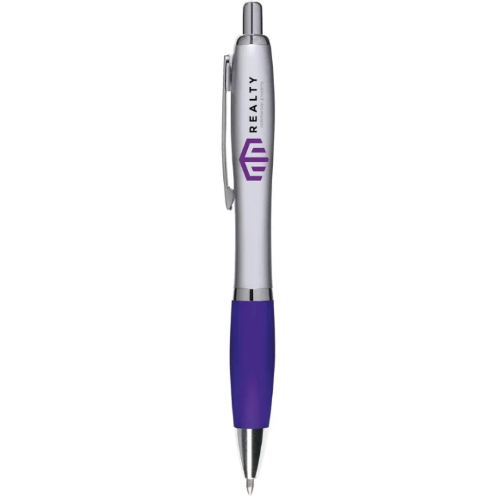 Silver ballpen with coloured grip