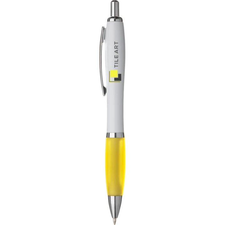 White pen with coloured grip