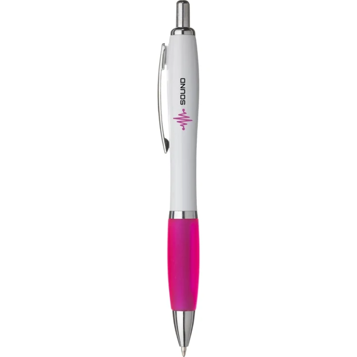 White pen with coloured grip