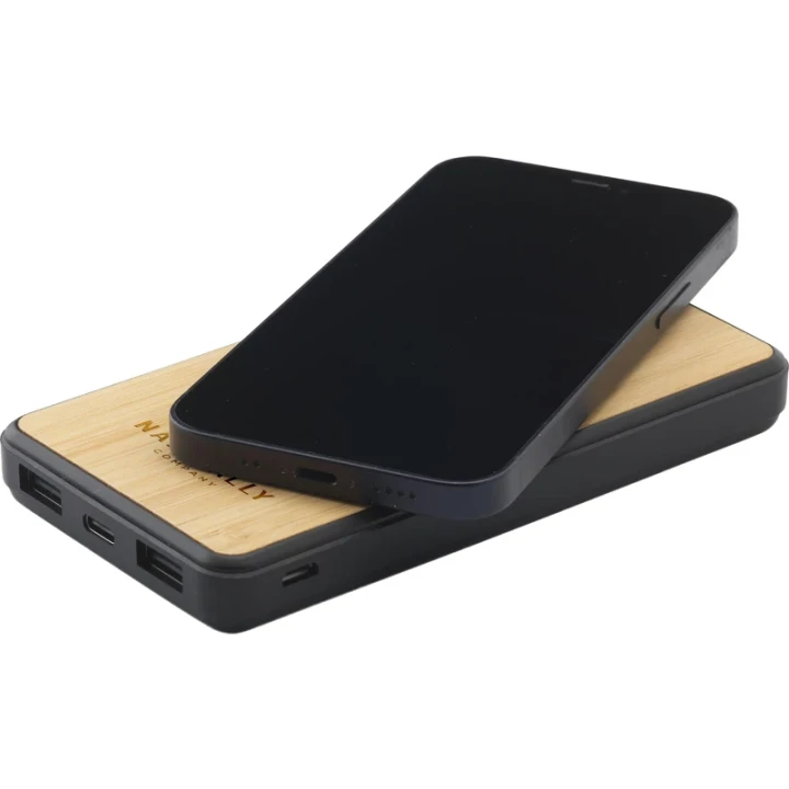 Recycled ABS & bamboo wireless power bank 10,000mAh