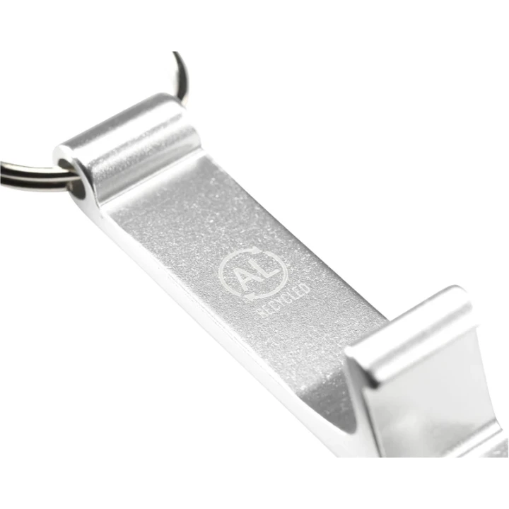 Recycled aluminium bottle opener phone stand