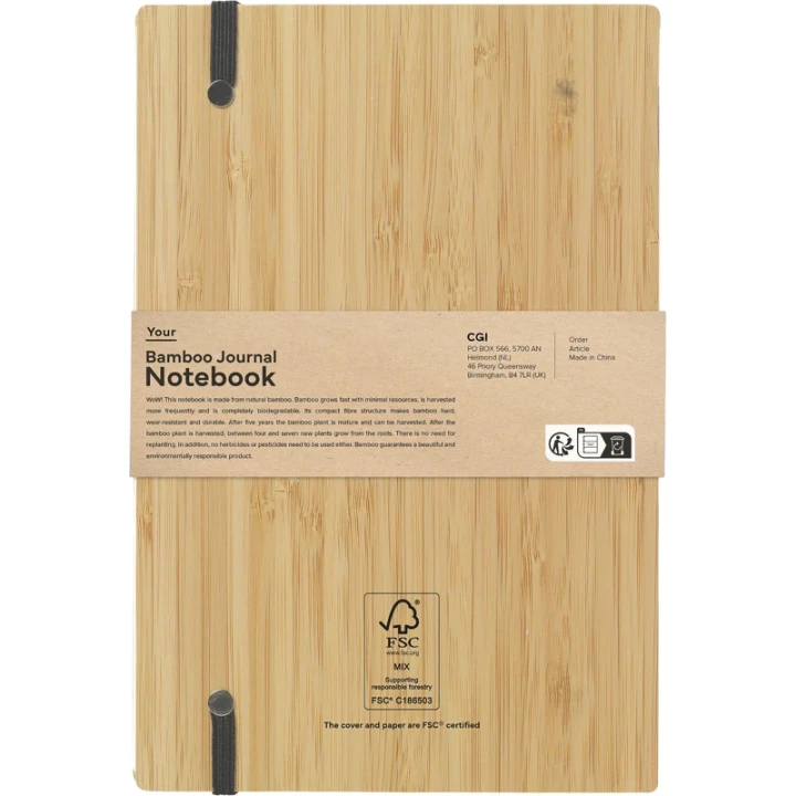 Bamboo notebook with naked spine approx A5
