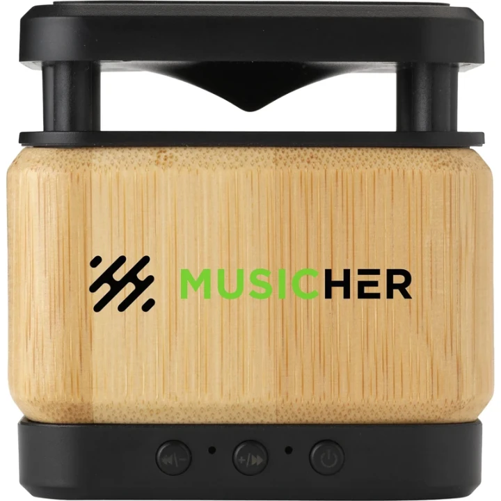 Bamboo block speaker with wireless charger