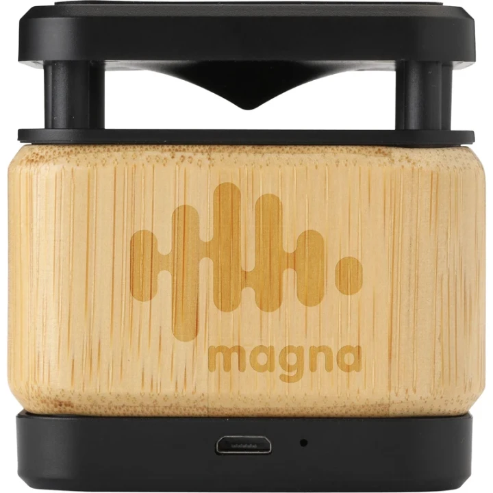 Bamboo block speaker with wireless charger