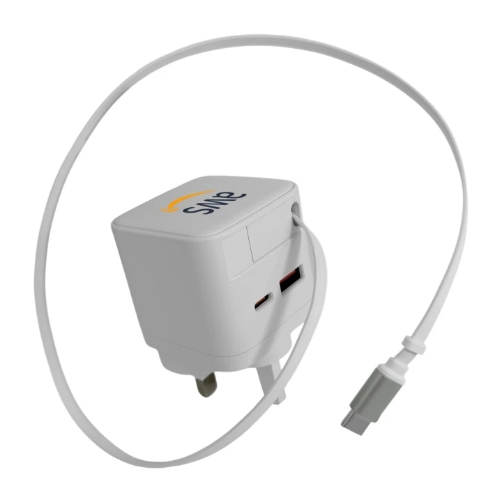 USB-C Plug Charger with Retractable USB-C Cable