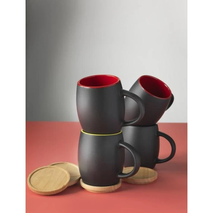 Hearth Ceramic Mug With Wooden Lid/Coaster 400ml