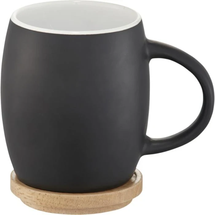 Hearth Ceramic Mug With Wooden Lid/Coaster 400ml