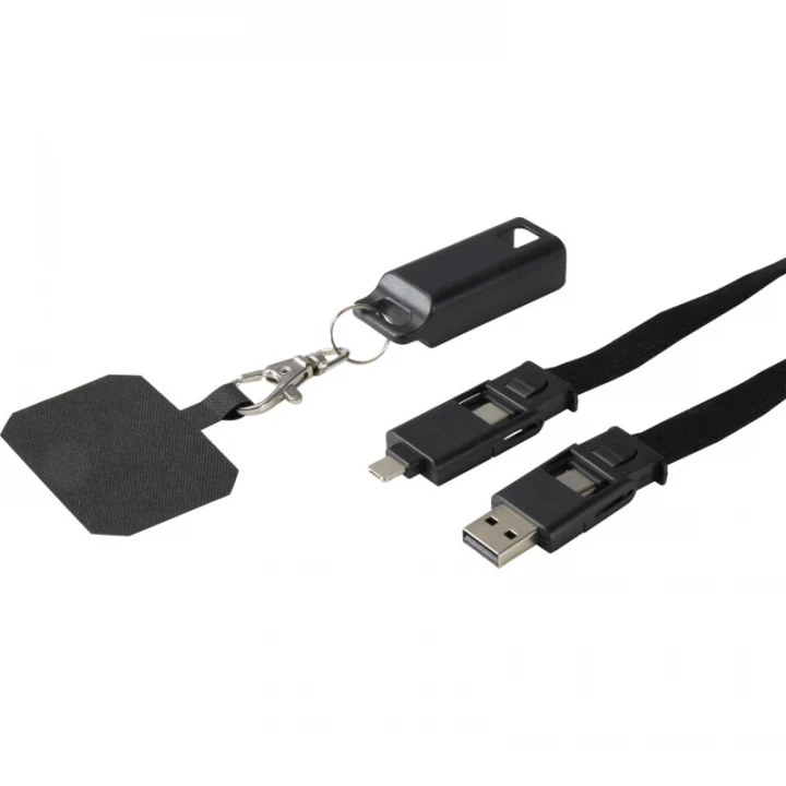 Franz Recycled Plastic Smartphone Lanyard With Built-In Data Sync And 65W Fast Charge 5-In-1 Cable