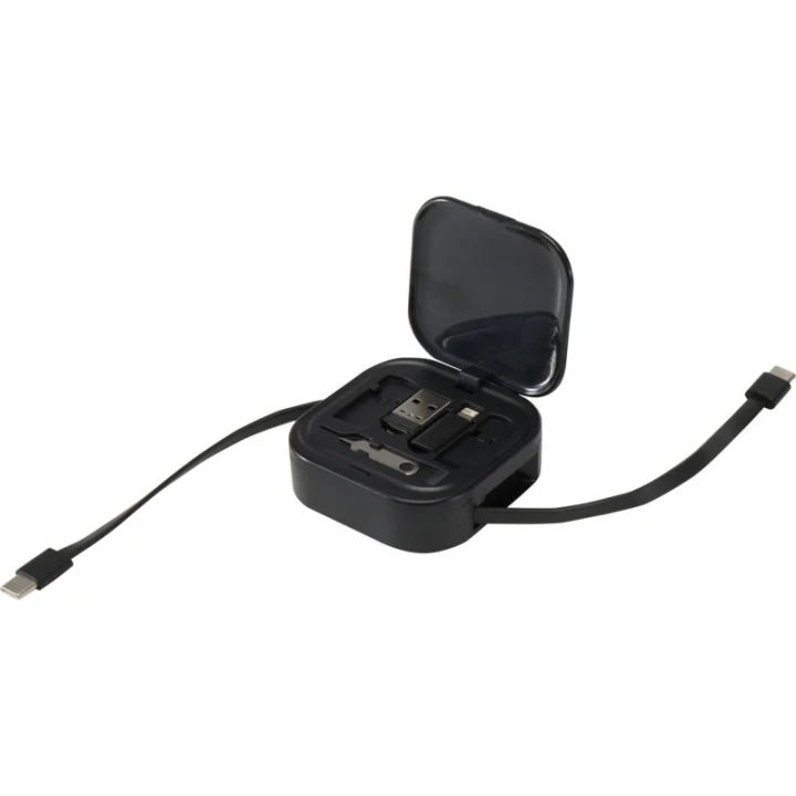 Gloas 5-in-1 Recycled Retractable Data Sync And 100W Fast Charge Cable With Smartphone Tool Kit