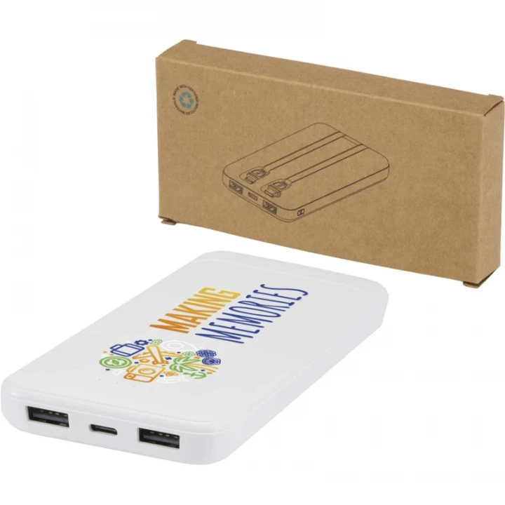 Adhil 10.000mAh 10W Recycled Plastic Power Bank With 2 Built-In Cables