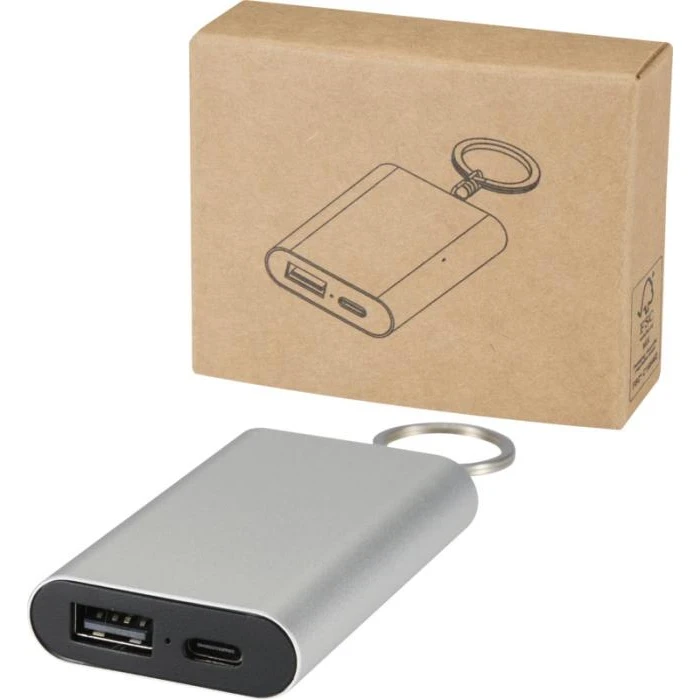 Arcturus 2000mAh recycled aluminium power bank with keychain
