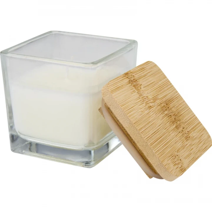 Ambra Square Glass Candle With Bamboo Lid 
