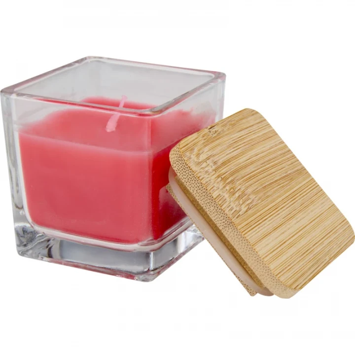 Ambra Square Glass Candle With Bamboo Lid 