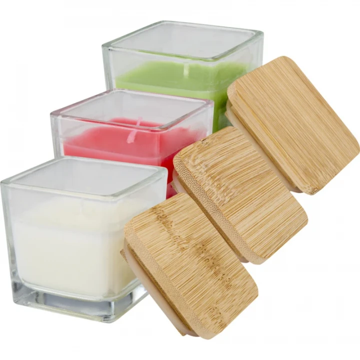 Ambra Square Glass Candle With Bamboo Lid 