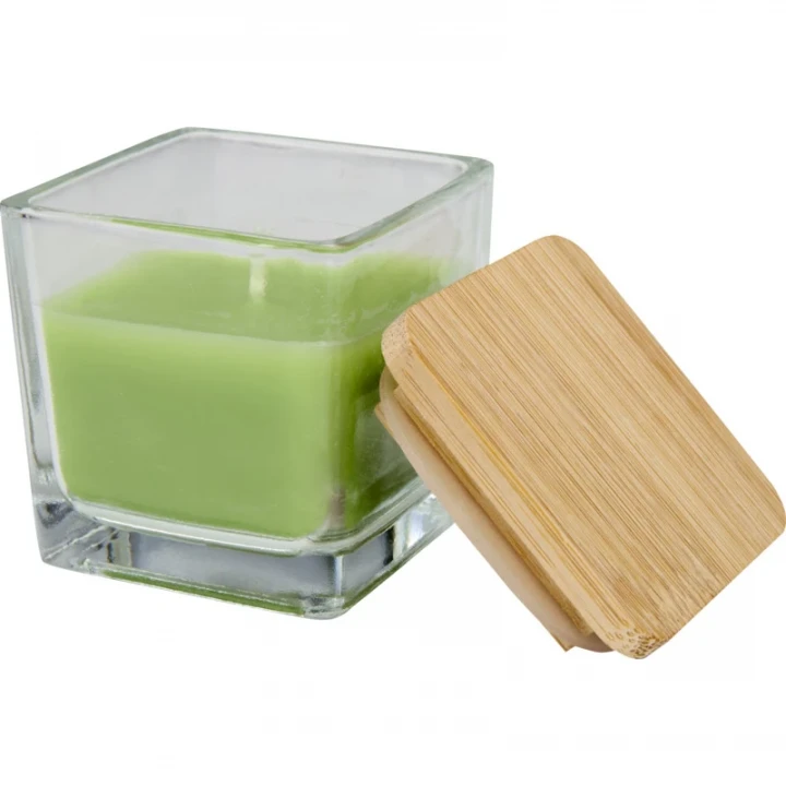 Ambra Square Glass Candle With Bamboo Lid 