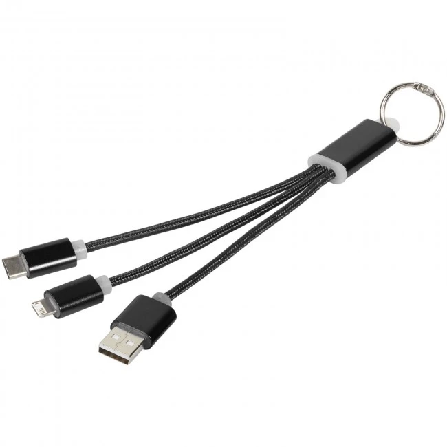 Metal 3-in-1 Charging Cable With Keychain