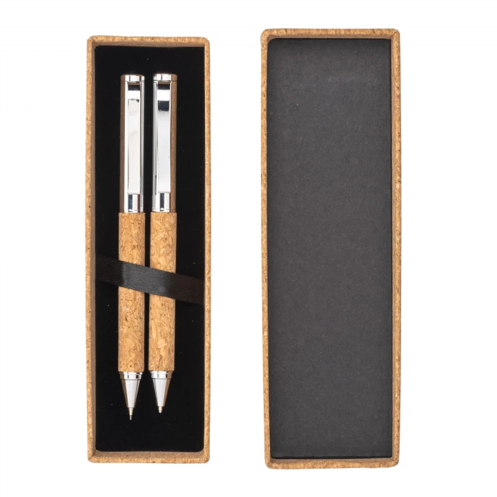 Sustainable Living Cork Box Metal/Cork Pen and Pencil Set