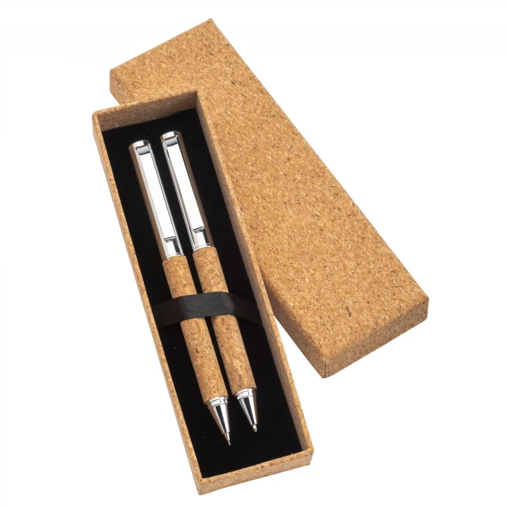 Sustainable Living Cork Box Metal/Cork Pen and Pencil Set