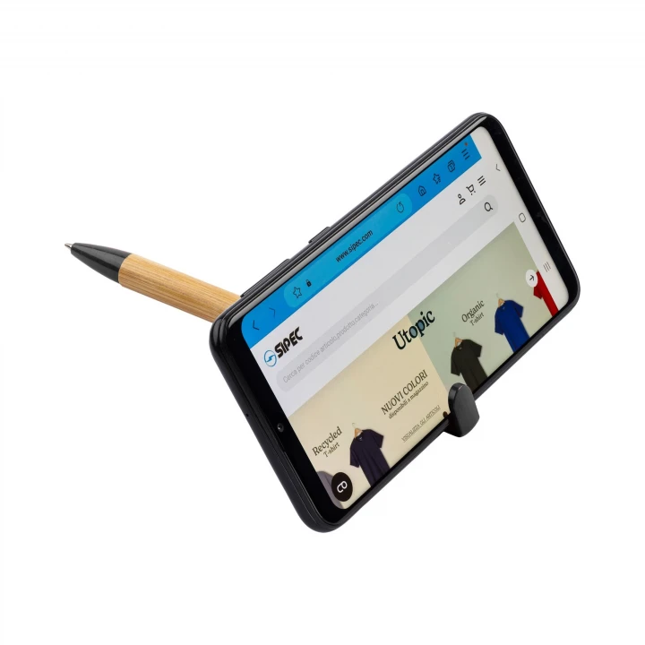 Sustainable Living Bamboo and Wheat Straw Pen With Phone Holder Design 