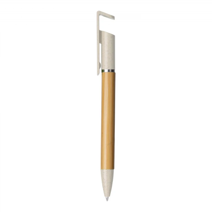 Sustainable Living Bamboo and Wheat Straw Pen With Phone Holder Design 