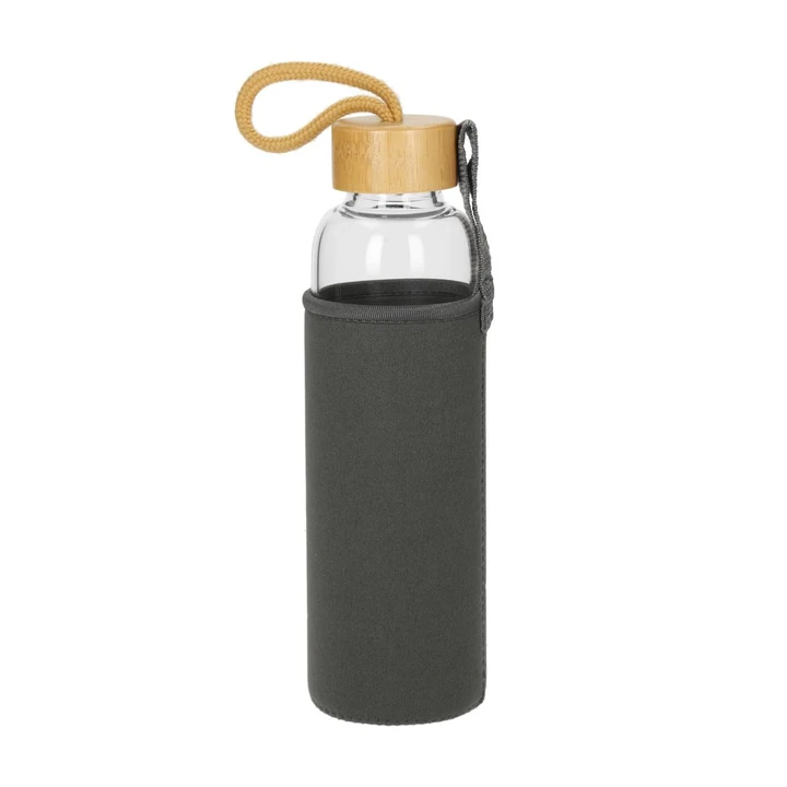 Glass Bottle With Sleeve Bamboo 550ml - Transparent