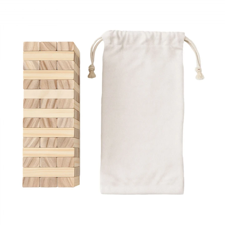 Sustainable Living Wooden Tumble Tower with Cotton Pouch