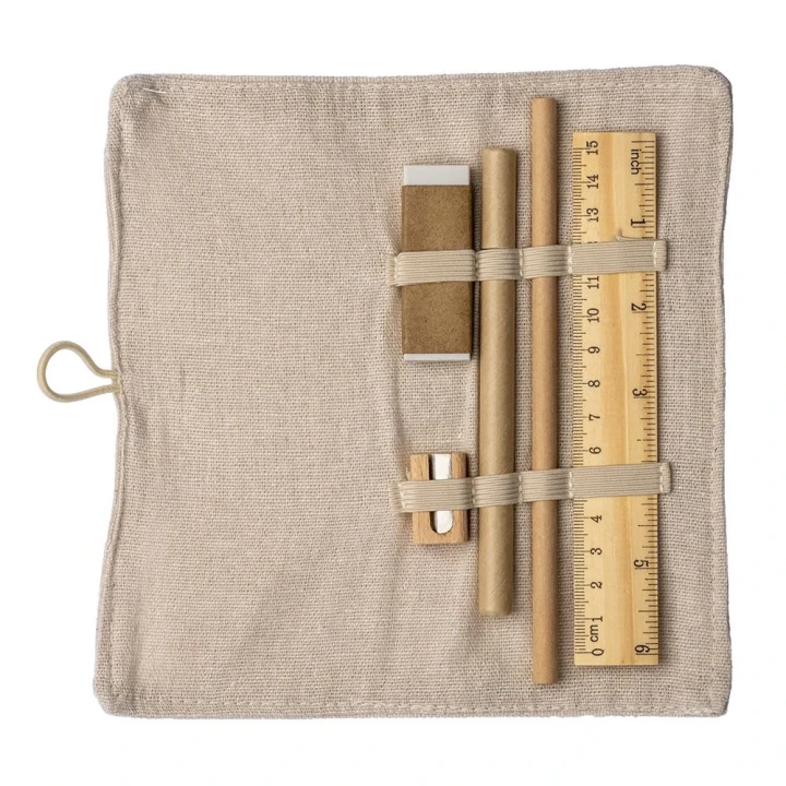 Sustainable Living Roll-up Cotton Stationery Set with Elastic Closure