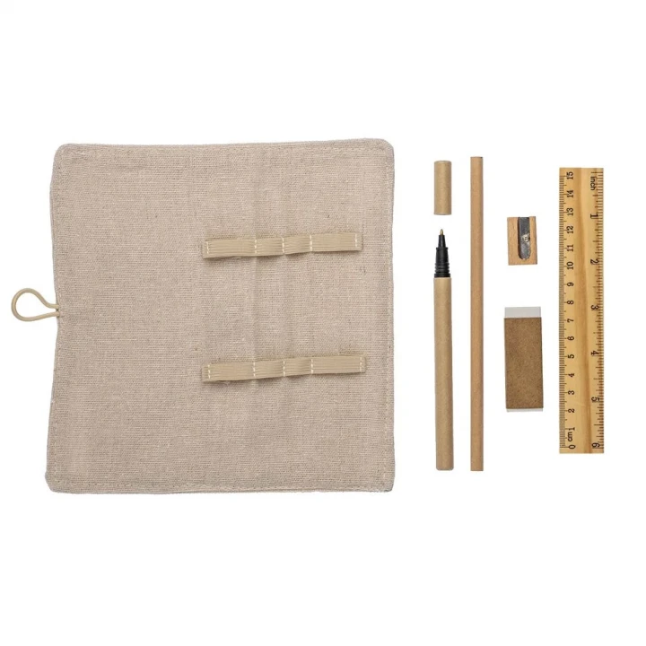 Sustainable Living Roll-up Cotton Stationery Set with Elastic Closure