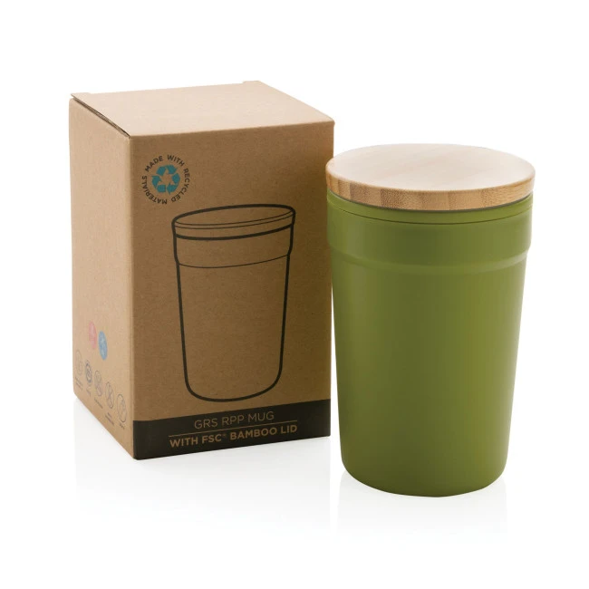 GRS Certified Recycled PP Mug With Bamboo Lid 300ml