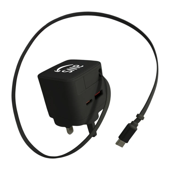 USB-C Plug Charger with Retractable USB-C Cable