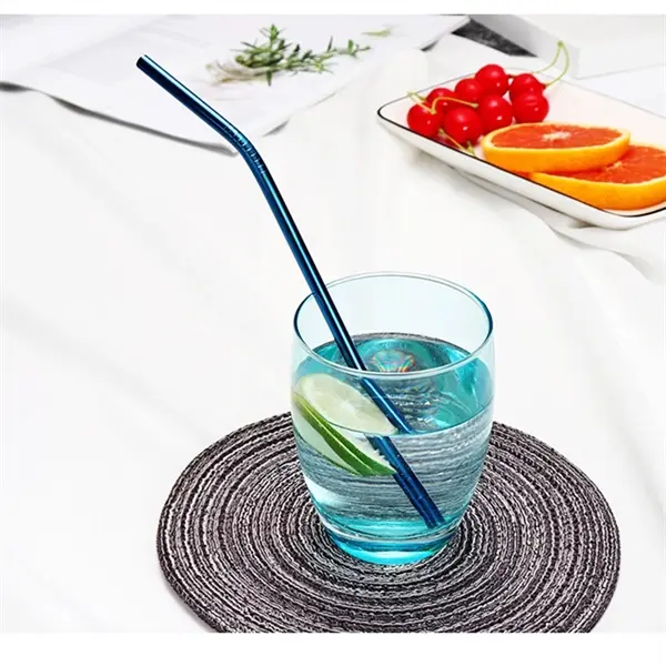 8.5" 2 Steel Straw+1Brush with Jute Bag Set