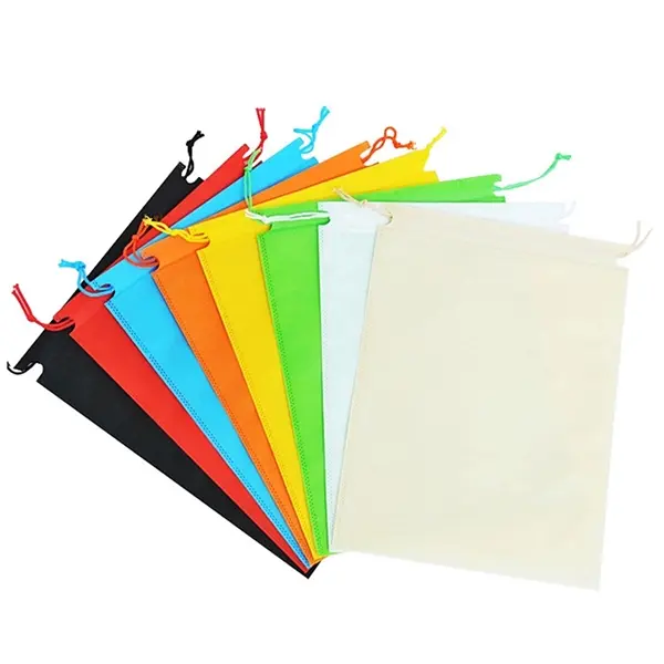 Non-woven bag with drawstring closure