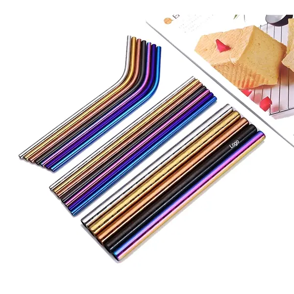 8.5" Screwed Blue Color Bent Straw with Brush