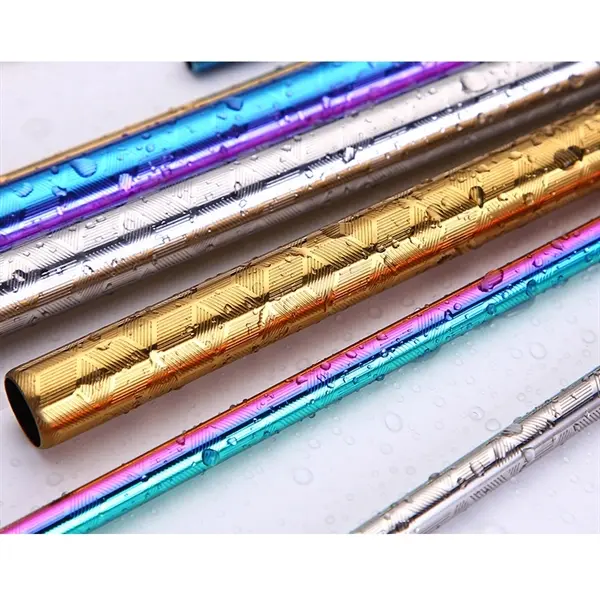 8.5" Screwed Blue Color Bent Straw with Brush