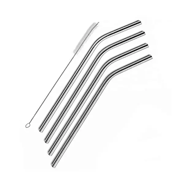 Silver Straight bent Stainless Steel Straw With Brush