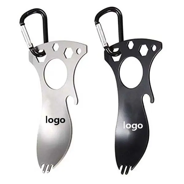 Multifunctional Spoon Fork Wrench Bottle Opener Carabiner K