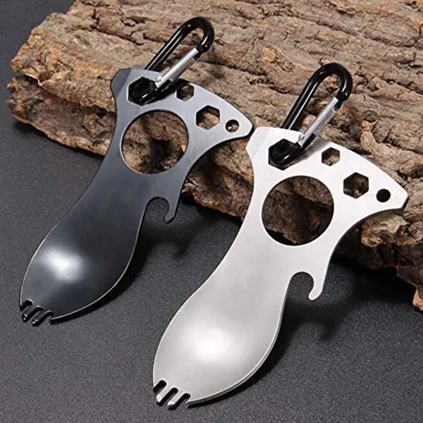 Multifunctional Spoon Fork Wrench Bottle Opener Carabiner K