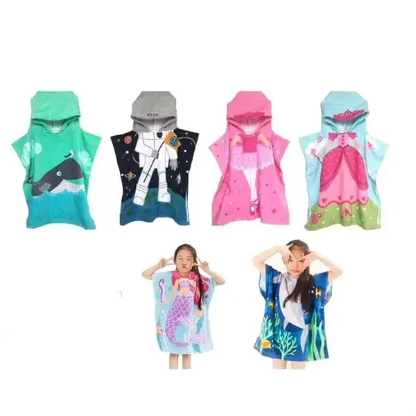 Children Beach Towel Cute Cartoon Hooded Cloak