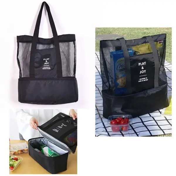 Double Compartment Clear Mesh Insulated Picnic Tote