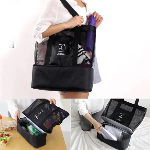 Double Compartment Clear Mesh Insulated Picnic Tote