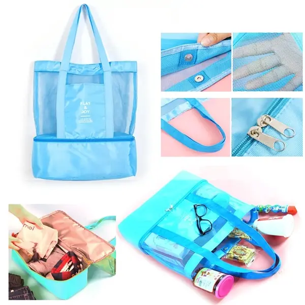 Double Compartment Clear Mesh Insulated Picnic Tote