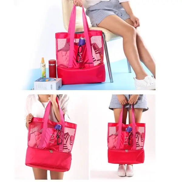 Double Compartment Clear Mesh Insulated Picnic Tote