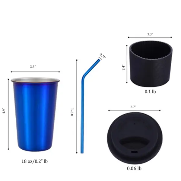18oz Stainless Steel Cups with Lids Sleeves and Straws