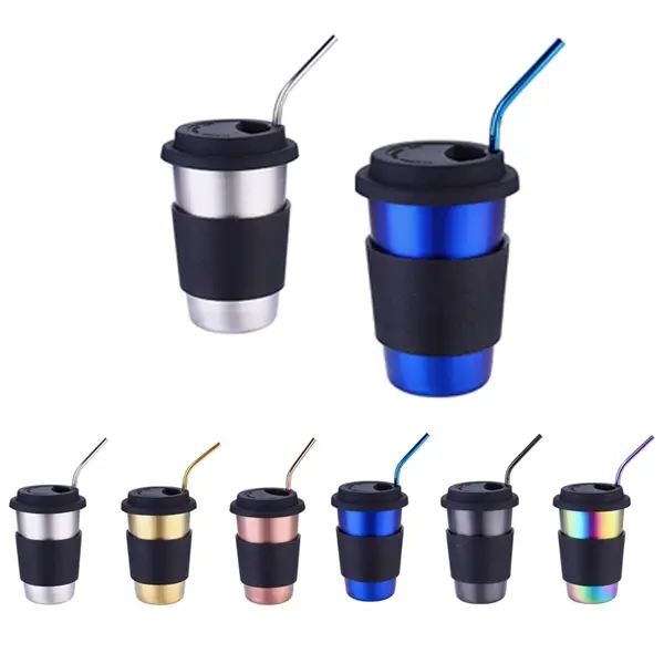 8oz Stainless Steel Cups with Lids Sleeves and Straws